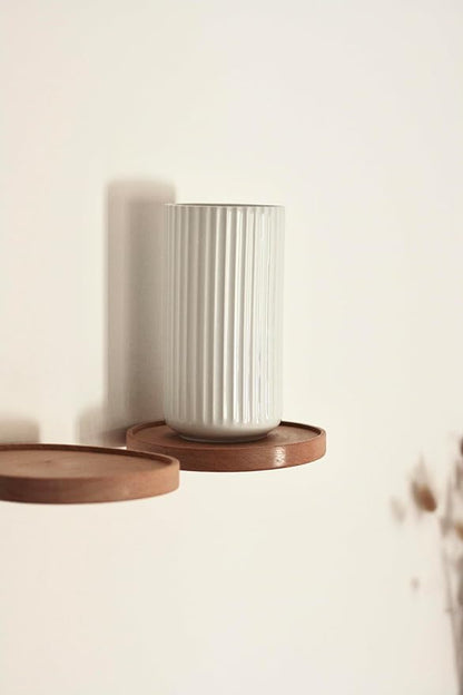 Coracle Floating Shelf Wood Round Wall Mounted Showcase Wall Shelf Hanging Planter Storage Wooden Shelf for Plants Photo Candle Invisible Wall Decoration Design Set of 2 (Diameter Ø7.09 inch)