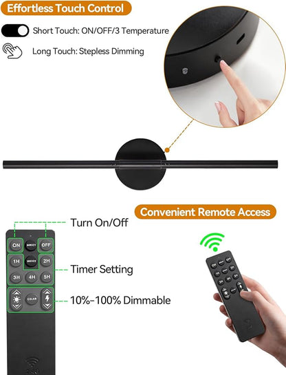 Battery Operated Wall Sconce, Modern Wireless Wall Lights with Remote & Touch Control, 24 Inch Black Dimmable Rechargeable LED Wall Lamps with 3 Colors & Timer for Bedroom, Living Room, Hallway