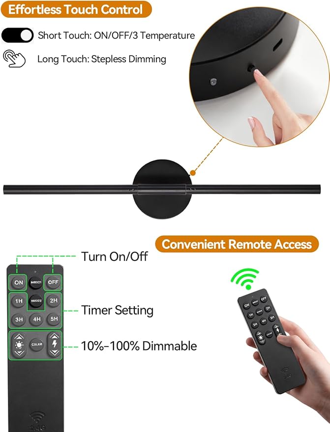 Battery Operated Wall Sconces Set of 2, Rechargeable LED Wall Lights with Remote & Touch Control, 350° Rotatable, 30 Inch Black Dimmable & Timer Modern Wireless Wall Lamps for Bedroom Living Room