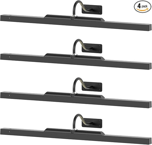 Gallery Picture Light Black,6000mAh Wireless Artwork Lighting,Rechargeable Battery Powered Remote Dimmable LED for Painting Display(24 in, 4 Pack)