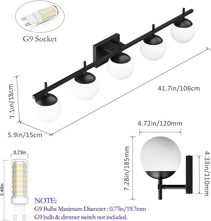 Ralbay Mid Century Modern Vanity Lights Black Milky Glass Mid Century Bathroom Vanity Lights Over Mirror, Wall Light for Bathroom Black 5 Light