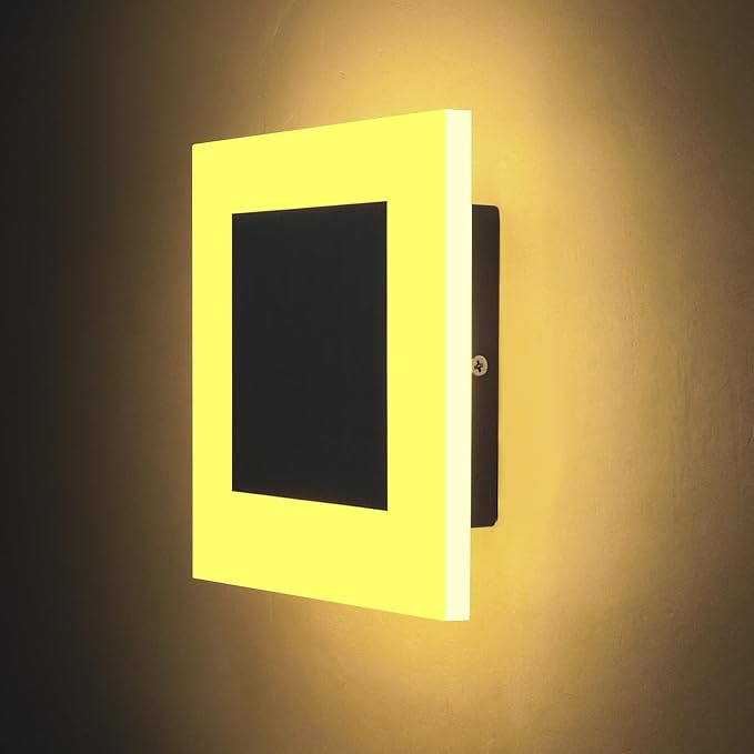 Kawell 10W Square Acrylic LED Wall Sconce Non-Dimmable Hardwired Black Wall Light Fixture for Bedroom, Living Room, Hallway Indoor Lighting, 3000K