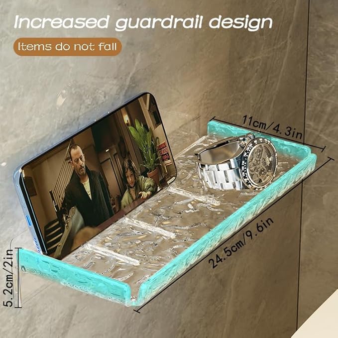 Shower Organizer, Wall Floating Shelf, Clear Wall Mounted Organizer for Bathroom Storage and moreAcrylic No Drill Wall Mount Adhesive Shelf