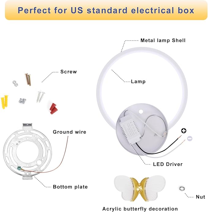 XEYOU 16W Modern Wall Sconce Lighting Indoor LED Creative Wall Light Fixture Butterfly Shape Decoration Wall Lamp for Living Room Bedroom Stair Corridor