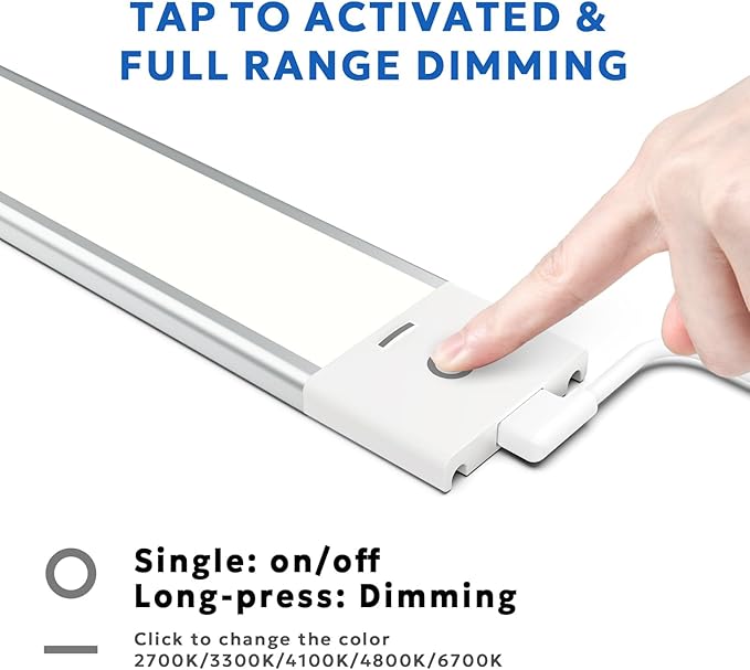 MYPLUS 12" Under Cabinet Lights, 5 Color Temps Under Counter Lights with Dimmable 285Lumens,49 LEDs,7W,Ultra Thin LED Light Bar Plug-in for Kitchen, Cabinet, Counter and Shelf