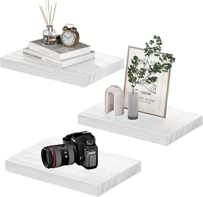 Small Floating Shelves for Wall - 12 x 9 Inch White Shelves for Bedroom, Living Room, Bathroom, Kitchen, Office Decor Set of 3
