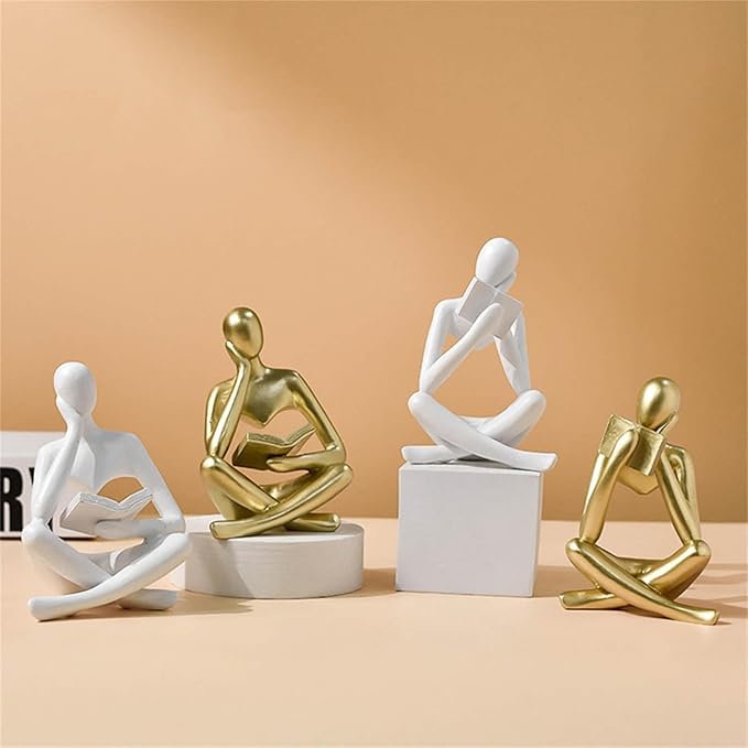 Style-B White, Creative Abstract Thinker Bookend for Home Aesthetic, Study, and Wine Cabinet – Stylish Shelf Decor Accent and Thoughtful Gift for Living Room, Bar, or Coffee Shop