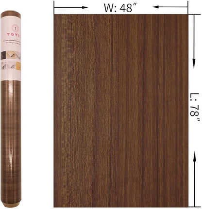 48x78inch Extra Wide Brown Wood Grain Wallpaper Peel and Stick Thick Matte Light Walnut Textured Contact Paper Waterproof Self Adhesive Furniture Stickers DIY Wall Sticker Brown Wood Grain Vinyl Wrap