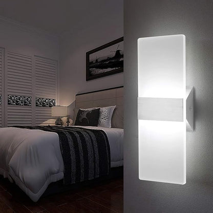 ChangM Modern LED Acrylic Wall Sconce 12W Cool White 6000K Up Down Lamp for Bedroom Corridor Stairs Bathroom Indoor Lighting Fixture Lamps Home Room Decor Not Dimmable No Plug(1 Pack)