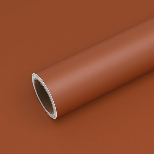 VEELIKE Matte Brown Wallpaper Stick and Peel Thick Brown Contact Paper for Cabinets Desk Furniture Wall 24''x118'' Removable Self Adhesive Terracotta Colored Wallpaper for Bedroom Bathroom Living Room