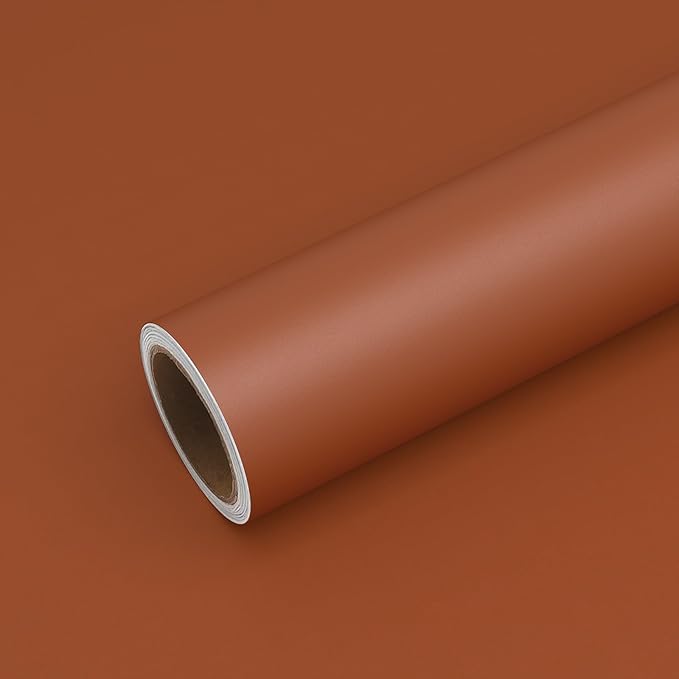 VEELIKE Caramel Brown Wallpaper Stick and Peel Brown Contact Paper for Cabinets Walls Countertops Shelves 15.7''x354'' Self Adhesive Removable Wallpaper for Living Room Bedroom Bathroom Kitchen