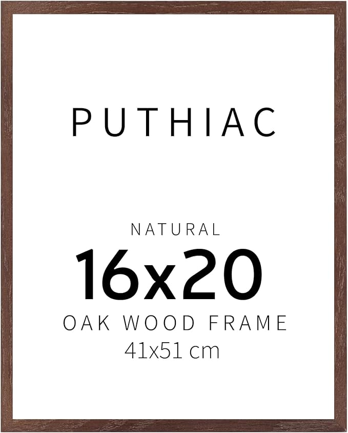 puthiac 16x20 Solid Oak Wood Picture Frame, Fits 12x16 with Mat or 16x20 Without Mat, Wall Display Only, Vertical or Horizontal, Plexi Front, 1 Pack, Walnut