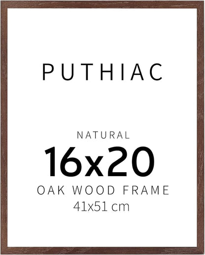 puthiac 16x20 Solid Oak Wood Picture Frame, Fits 12x16 with Mat or 16x20 Without Mat, Wall Display Only, Vertical or Horizontal, Plexi Front, 1 Pack, Walnut
