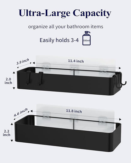 Kitsure Shower Caddy - 2 Pack Adhesive Shower Organizer, Rustproof Metal Shelves, No-Drill Bathroom Organizers and Storage, Black, Large