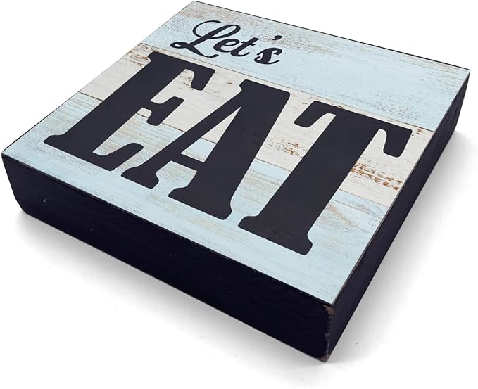 Kitchen Decor Desk Decor Wooden Box Sign Funny Housewarming Gift Rustic Black Wood Block Plaque Box Sign for Home Farmhouse Office Restaurant Kitchen Dining Room Shelf Table Decoration Let's Eat Sign