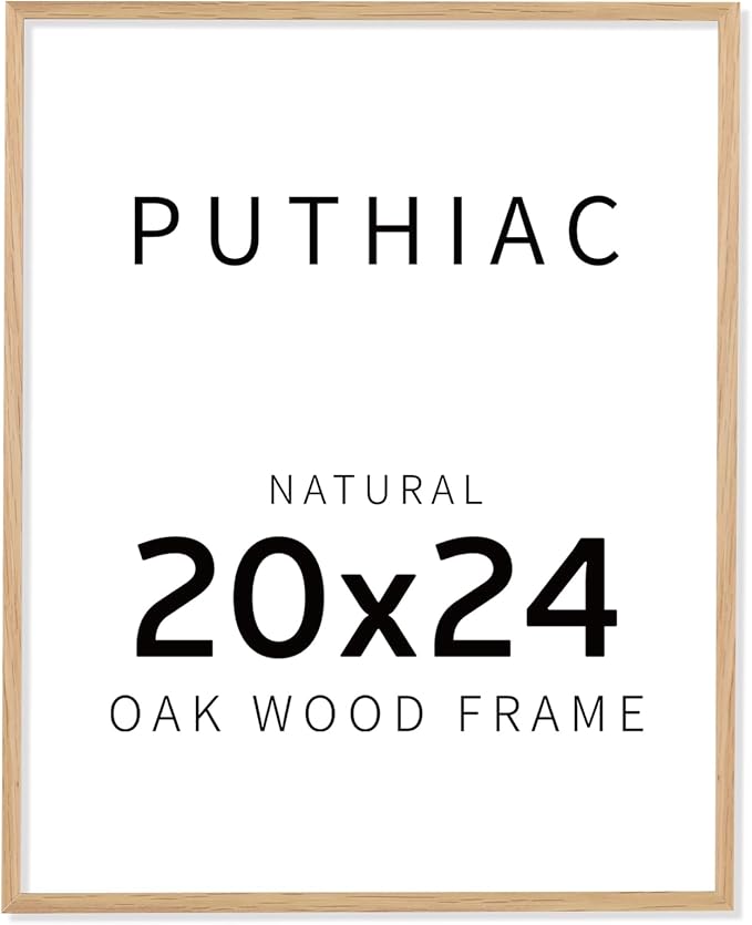 puthiac 20x24 Solid Oak Wood Picture Frame, No Mat, Wall Display Only, Vertical or Horizontal, Plexi Front, 1 Pack, Natural Oak