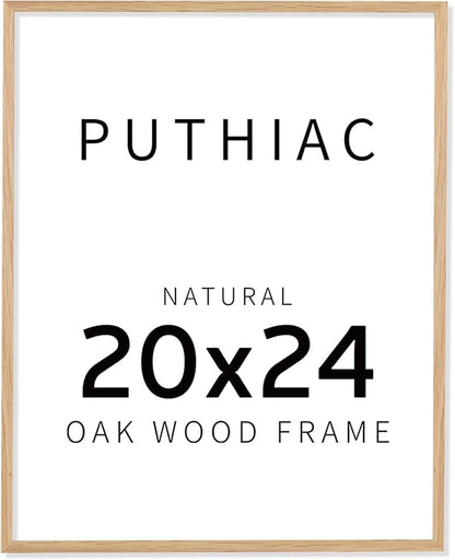 puthiac 20x24 Solid Oak Wood Picture Frame, No Mat, Wall Display Only, Vertical or Horizontal, Plexi Front, 1 Pack, Natural Oak