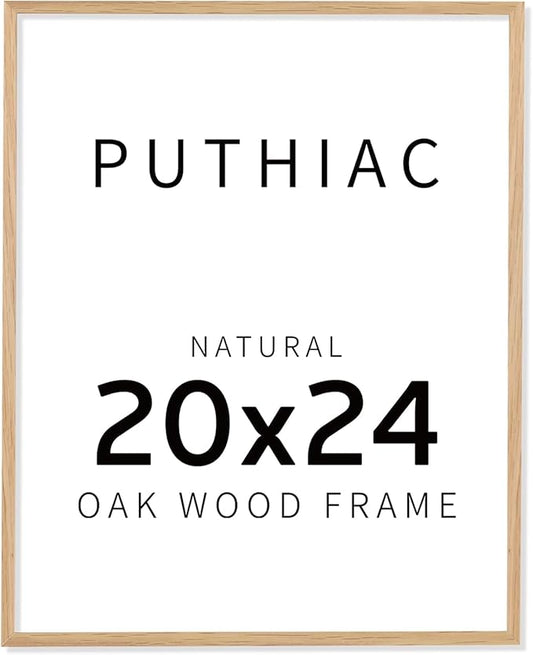puthiac 20x24 Solid Oak Wood Picture Frame, No Mat, Wall Display Only, Vertical or Horizontal, Plexi Front, 1 Pack, Natural Oak
