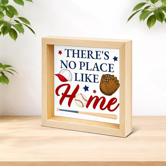 Baseball Home Decor - Gift for Dad - Baseball Wood Box Sign for Home Kitchen Farmhouse Office Tiered Tray Desk Shelf Decor