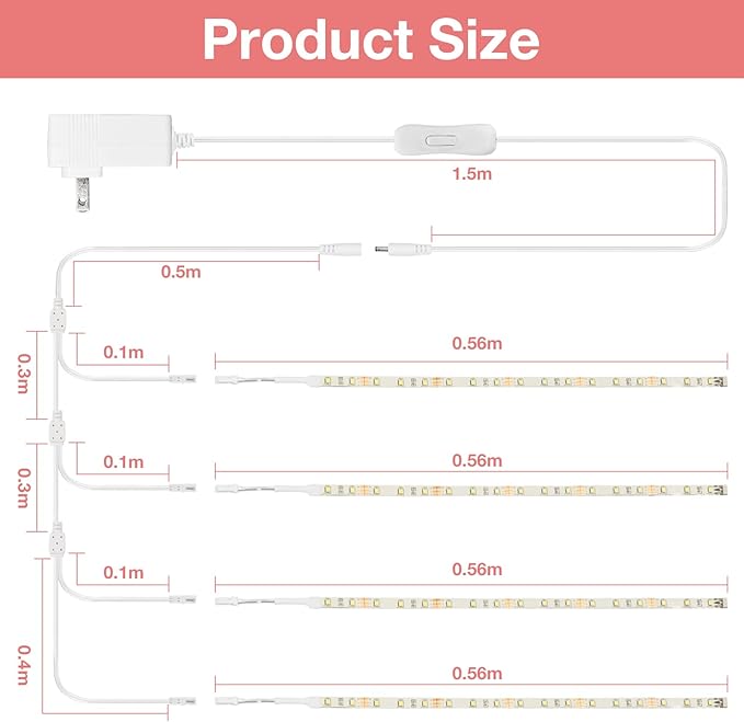 WOBANE LED Shelf Light, LED Closet Light Kit, 4PCS 20inch Pre-Cut Strip Bars, Designed for Shelves,Display Case, Bookshelf, in Cabinet Lighting, 2700K Warm White