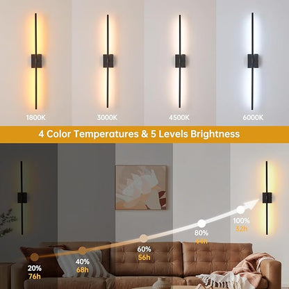 Battery Operated Wall Sconce Set of 2, 10000mAh Rechargeable Wall Sconces with Detachable Battery, Indoor 350°Rotate Wall Lights for Bedroom Living Room, Black, 31.5 Inch
