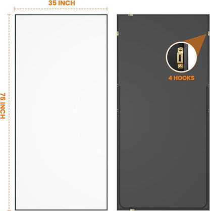 Full Length Mirror, 75"x35" Standing Floor Full Body Mirror for Wall with Aluminum Alloy Frame for Bedroom, Living Room, Dressing Room(Black)