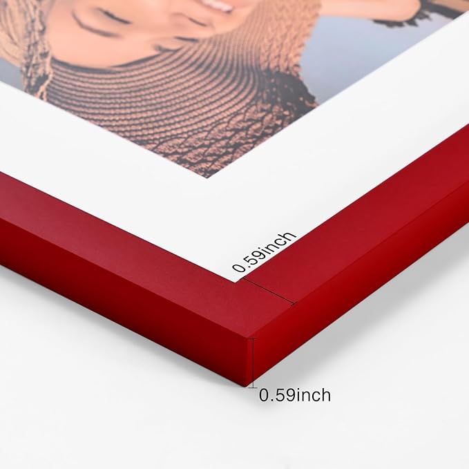 Vittanly 11x14 Picture Frame Set of 4, Display Pictures 8x10 with Mat or 11x14 without Mat, Gallery Wall Frame Set for Wall or Tabletop Display, Engineered Wood with Shatter Resistant Plexiglass, Red