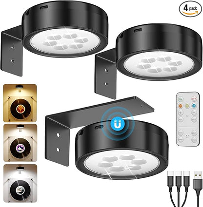 Wireless Rechargeable Over Picture Lights for Wall, 3 Pack 2600mAh Battery Art Light for Paintings Cordless Light Above Picture Frame LED Gallery Lighting Remote Magnetic Puck Lights for Decor Poster