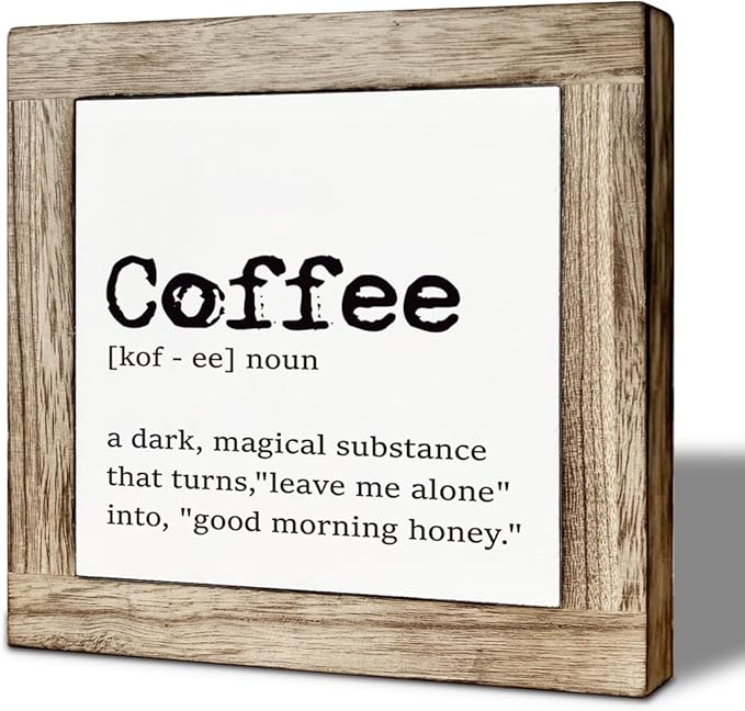 Farmhouse Coffee Bar Sign, Coffee Wood Box Sign Kitchen Home Decor, Rustic Wooden Tabletop Decor, for Wall Table Top Desk Bar Accessories 5.9×5.9 inch