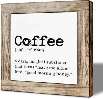 Farmhouse Coffee Bar Sign, Coffee Wood Box Sign Kitchen Home Decor, Rustic Wooden Tabletop Decor, for Wall Table Top Desk Bar Accessories 5.9×5.9 inch