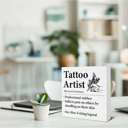 Gifts for Tattoo Artists - Tattoo Shop Decor Wooden Sign Home Office Bedroom Beauty Shop Decor - 5 x 5 Inches