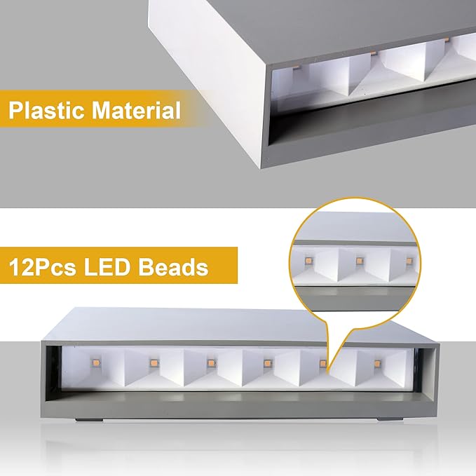 FUDESY LED Wall Sconce, Indoor Outdoor Up and Down Wall Lighting Fixtures, Modern Matte Gray Plastic Wall Mount Light, for Living Room Bedroom Hallway Corridor, 12W Warm White Light 3000K (2-Pack)