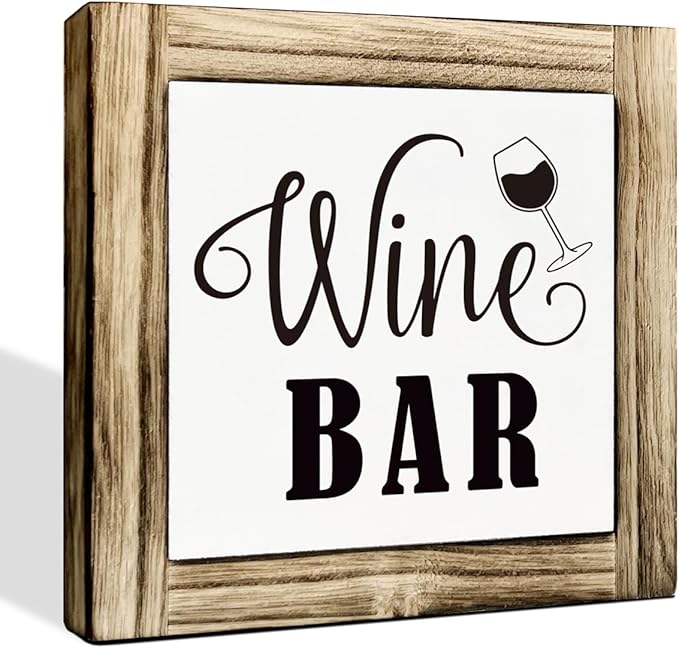 Wine Bar Sign, Box Sign Wood Desk Sign Decor, Decorative Wooden Table Decoration, Farmhouse Home Decor for Shelf, Country Style Home Bar Decoration, Club Decorate