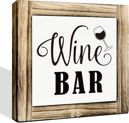 Wine Bar Sign, Box Sign Wood Desk Sign Decor, Decorative Wooden Table Decoration, Farmhouse Home Decor for Shelf, Country Style Home Bar Decoration, Club Decorate