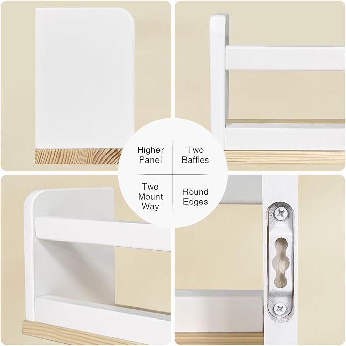 Floating Nursery Book Shelves for Wall, 24 Inch Long Wall Bookshelf for Kids Room, White and Natural Wood Hanging Bookshelves for Baby Toddler Childrens Kids Bedroom Bathroom (Set of 3)