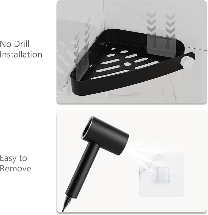 Sotfamily Plastic Shower Caddy Corner (for 90° Only), 4 Pack Adhesive Corner Shower Shelves for Bathroom Organizers and Storage, Black