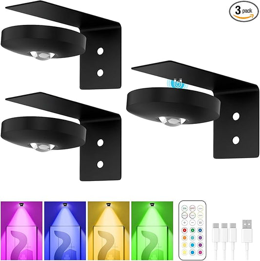 Rechargeable Picture Lights for Wall,Under Cabinet Lighting,1500mAh Rechargeable Battery Operated Picture Frame Lights for Kitchen, Closet, Shelf - 3 Color Temps & 13 RGB (3 Packs Black)
