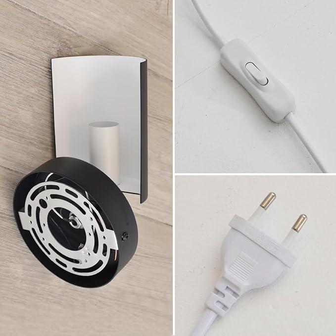 Wall Sconce Plug in,White Wall Lights for Bedroom,Modern Wood Sconces Light with 180°Rotation Metal Shade,e26 Wall Lamp with Switch for Living Room,Nightstand,Dining Room,Hallway,Corner,Stairway