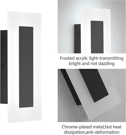 LMQNINE Modern LED Acrylic Black Wall Sconce White Light 6000K for Bedroom Corridor Stairs Bathroom Indoor Lighting Fixture Lamps Home Room Decor (2-Pack)…