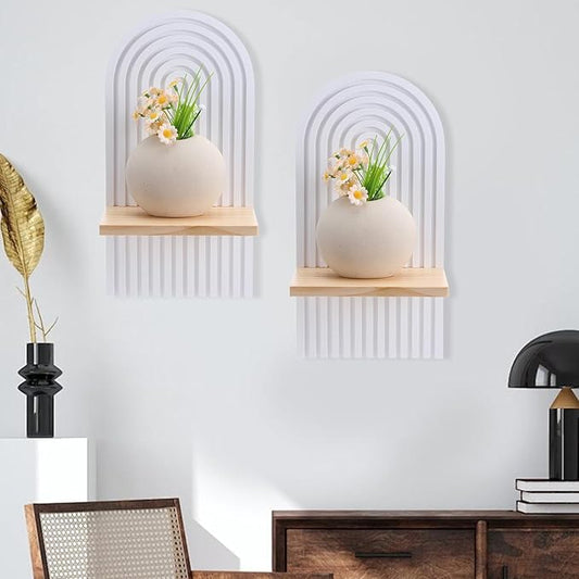 2 Pcs Wooden Boho Shelf Wall Decor, Bohemian Floating Shelves, White Arch Wall Shelves for Nursery Bedroom Living Room Mid Century Hanging Shelf