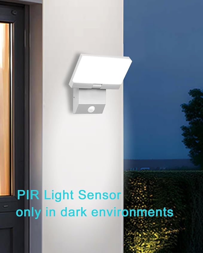 Wired Motion Sensor Outdoor Lights Fixtures LED 18W Modern Exterior Porch Lights Wall Sconce Light for Patio Doorway Garage White Square Cool White 6000K