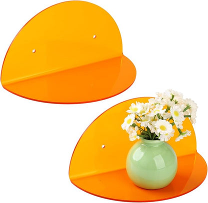 Lesnala 2Pcs Small Acrylic Shelves Floating Shelves for Wall Orange Wall Mounted Display Shelf with Stickers and Screws for Bathroom Bedroom Living Room Office Decor,7.9 Inch