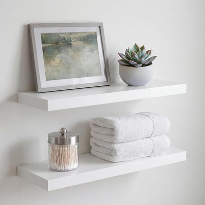 Homeforia White Floating Shelf 20 inch, High End Solid Real Wood 20inch Bathroom Floating Shelves for Wall Mounted, White Wooden 20in Floating Shelves, Heavy Duty Bracket, 20 X 6.5 X 1.75 in, Set of 2