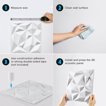 Acoustic 3D Wall Panels,24 Pack Sound Proof Felt Panels for Interior Wall Décor, Hollow Sound Absorbing Panel for Studio, Living Room, Home, Hotel, 12''x12'' Cover 24 sq ft (White, 24 Pack)