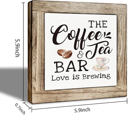Coffee & Tea Bar Decor Signs, Tea Station Accessories, Funny Coffee Wooden Box Sign Block Plaque, Rustic Funny Wooden Box Sign, Bar Decorations for Home 5.9×5.9 inch