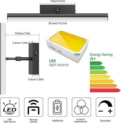 Tipace Dimmable Cordless Picture Light with Controller and Timer, Rechargeable 10000mAh Battery Wall Sconce for Wall Pictures, Gallery Artwork, Paintings, Portraits, Dartboards (Black)