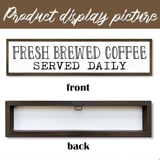 Coffee Signs, Coffee Station Decor, Farmhouse Tabletop Shelf Decoration for Kitchen, Home Bar Cafe Decors, Fresh Brewed Coffees Served Daily Sign, 17.8x4x1.2 inches