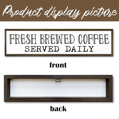 Coffee Signs, Coffee Station Decor, Farmhouse Tabletop Shelf Decoration for Kitchen, Home Bar Cafe Decors, Fresh Brewed Coffees Served Daily Sign, 17.8x4x1.2 inches