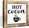 Hot Cocoa Sign, Coffee Bar Set, Wood Desk Sign, Farmhouse Kitchen Decor for Table Shelf, Cafe Station