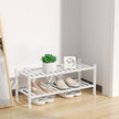 RONGJlA 2 Tier Bamboo Shoe Rack for Closet Free Standing Wood Shoe Shelf Storage Organizer for Entryway Small Space Stackable, White